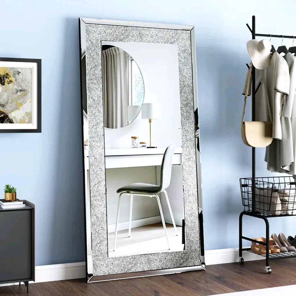Large Silver Sparkly Crystal Rhinestone Diamond Frameless Vanity Mirrors