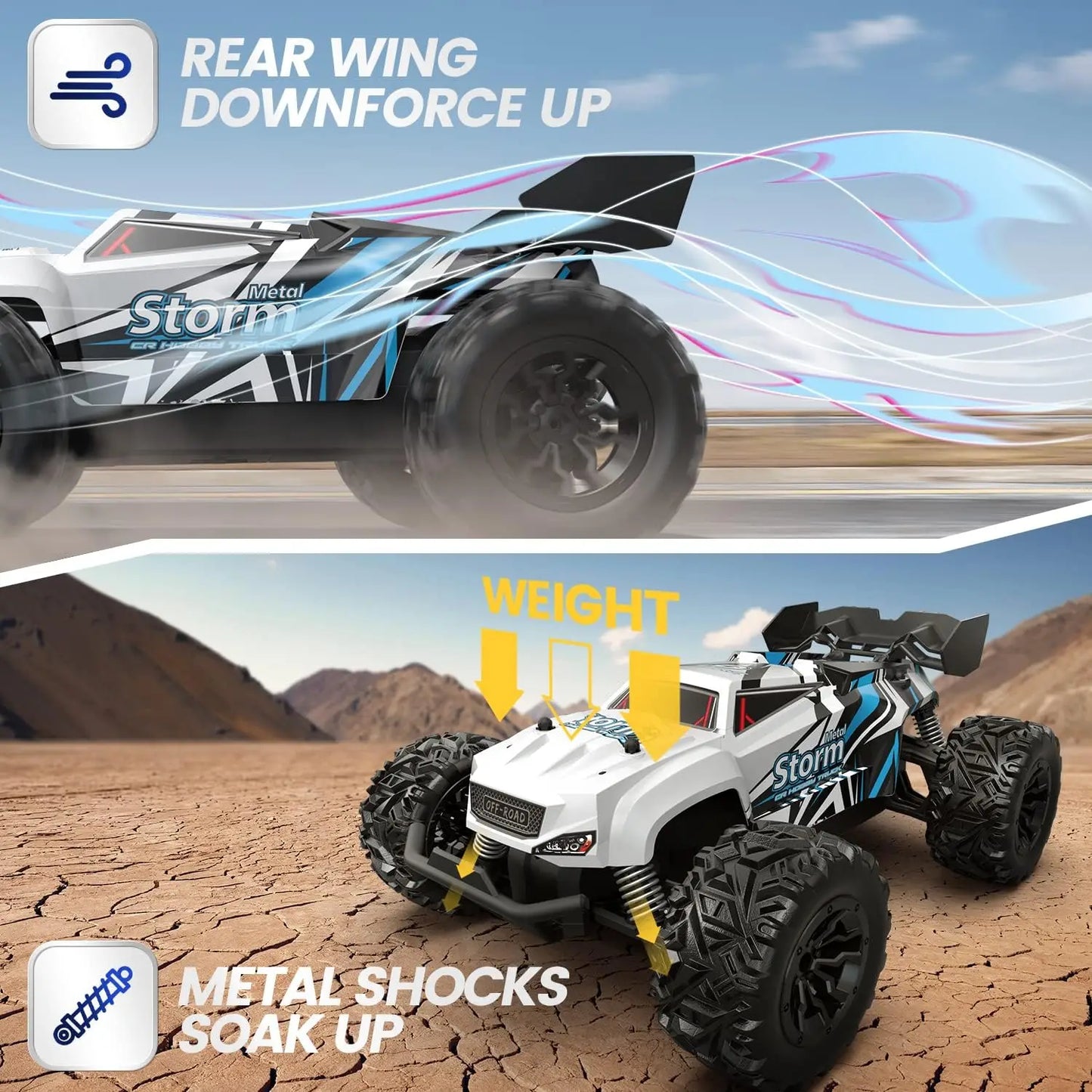 All-Terrain RC Truck: Age 8-12, 2 Batteries, 40 Min Play, Off-Road