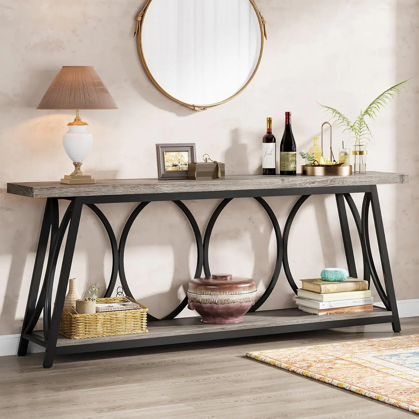 70.9 inch Long Console Table with 2 Tier Storage Shelf