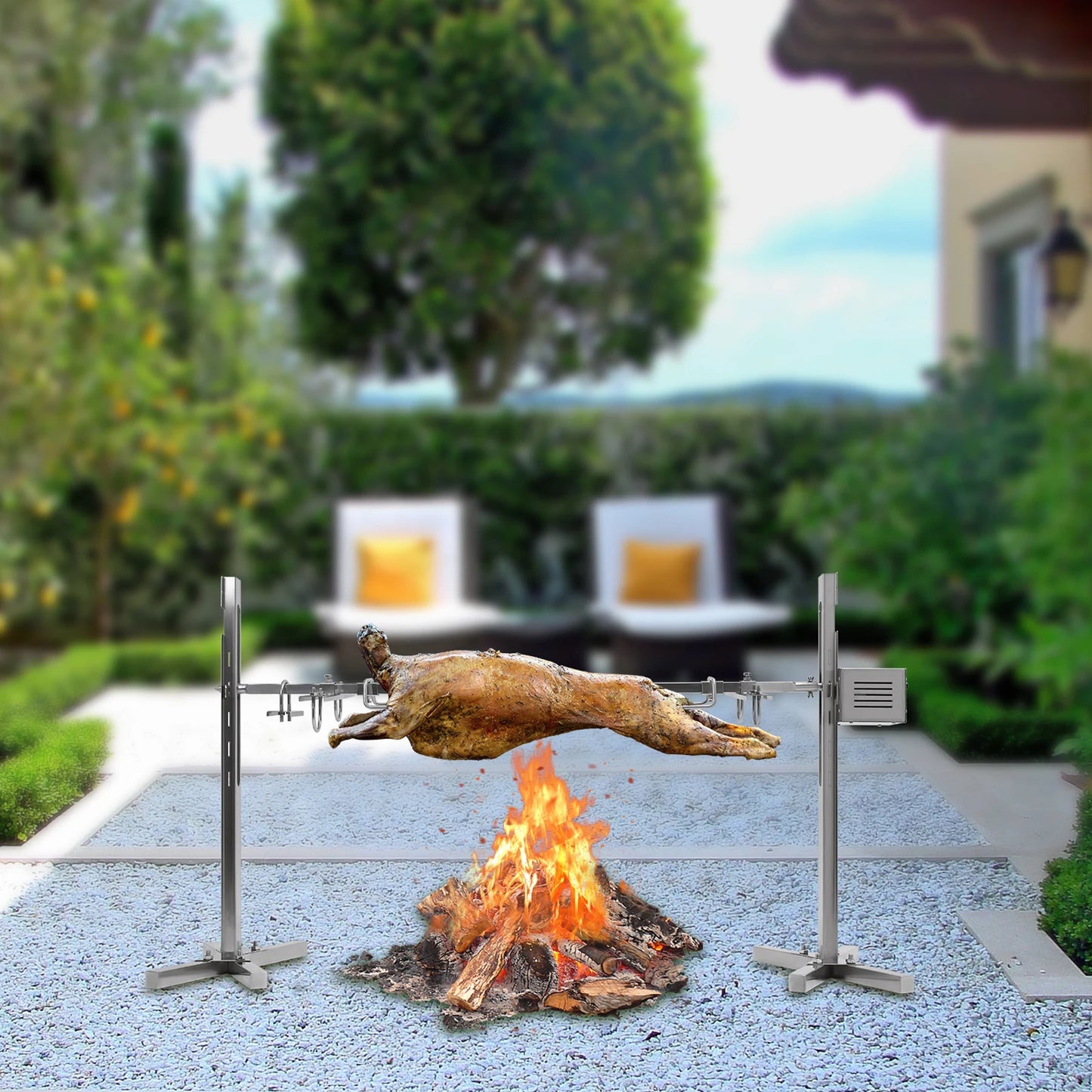 53" Electric BBQ Rotisserie Grill Kit, for Roasting Pig Lamb