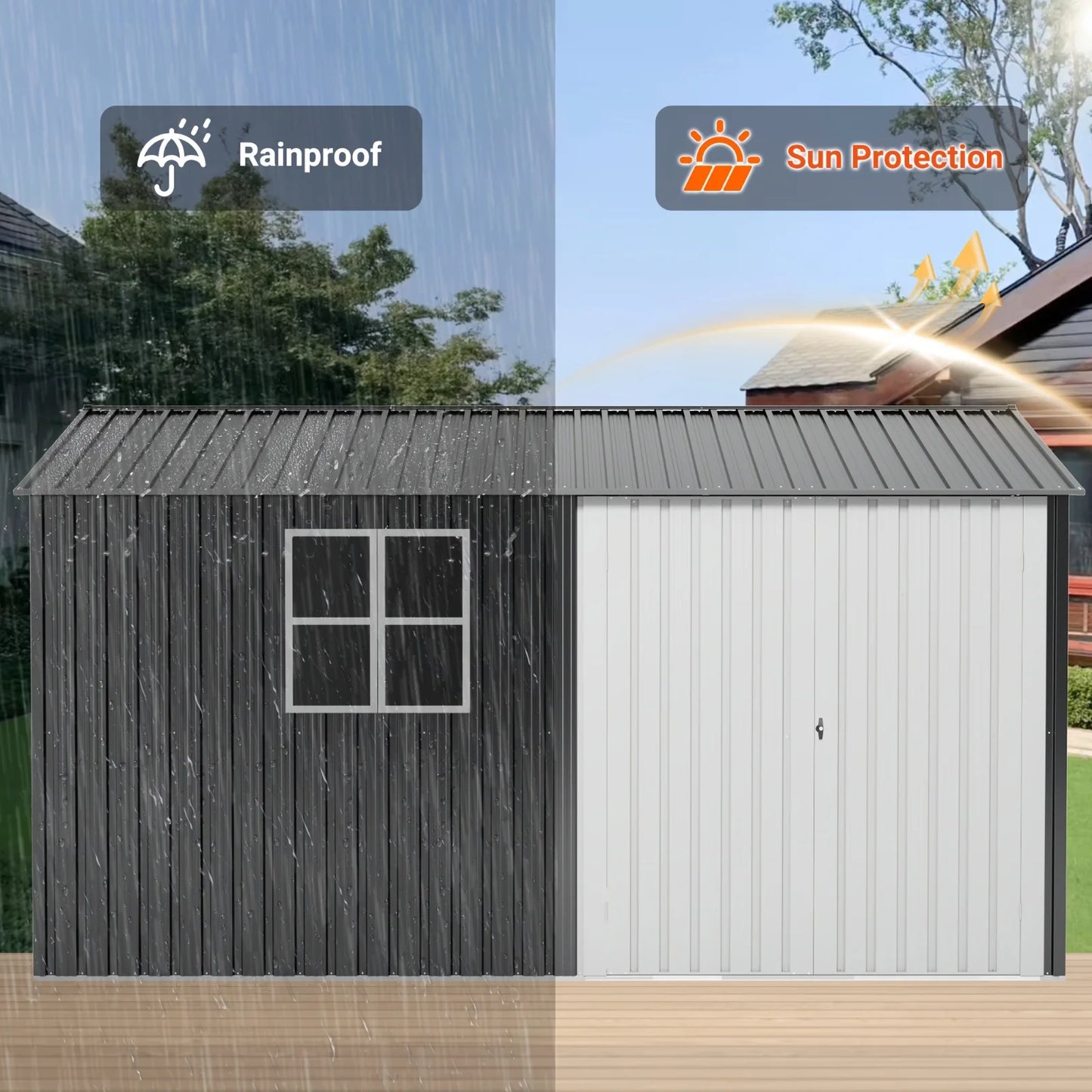 10x12 FT Outdoor Metal Storage Shed with Heavy-Duty Frame
