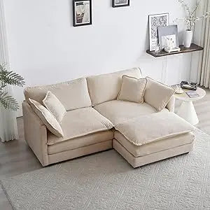 76.7" Convertible Modern L Shaped Sofa Set with Ottoman