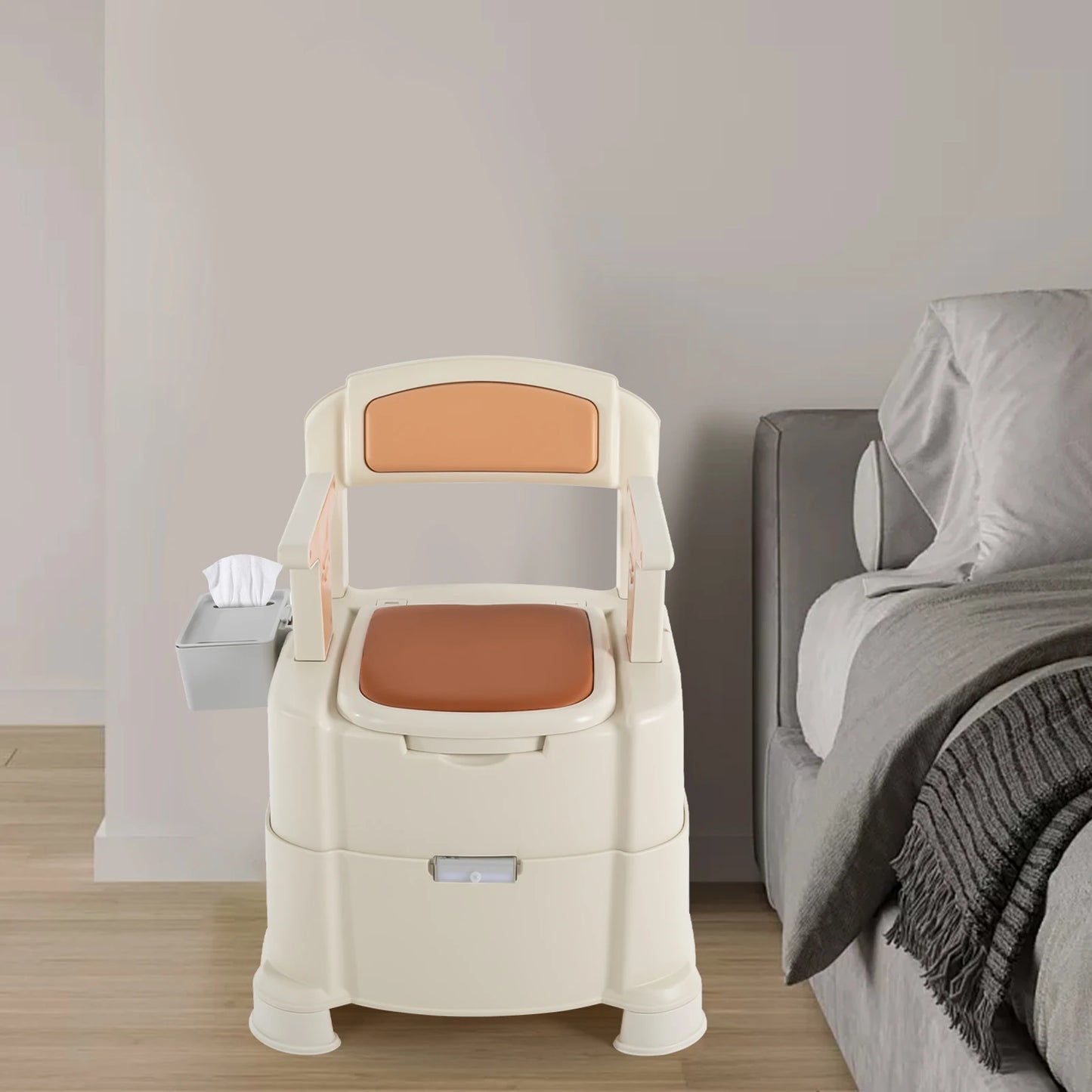 Bedside Commode Toilet with Sensor Night Light