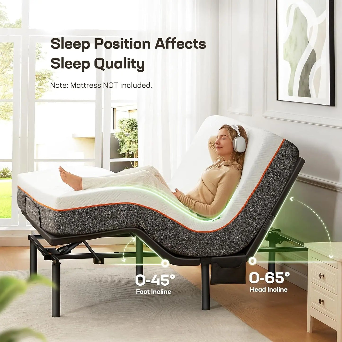 Queen Adjustable Bed Base Frame with Under-Bed Nightlight