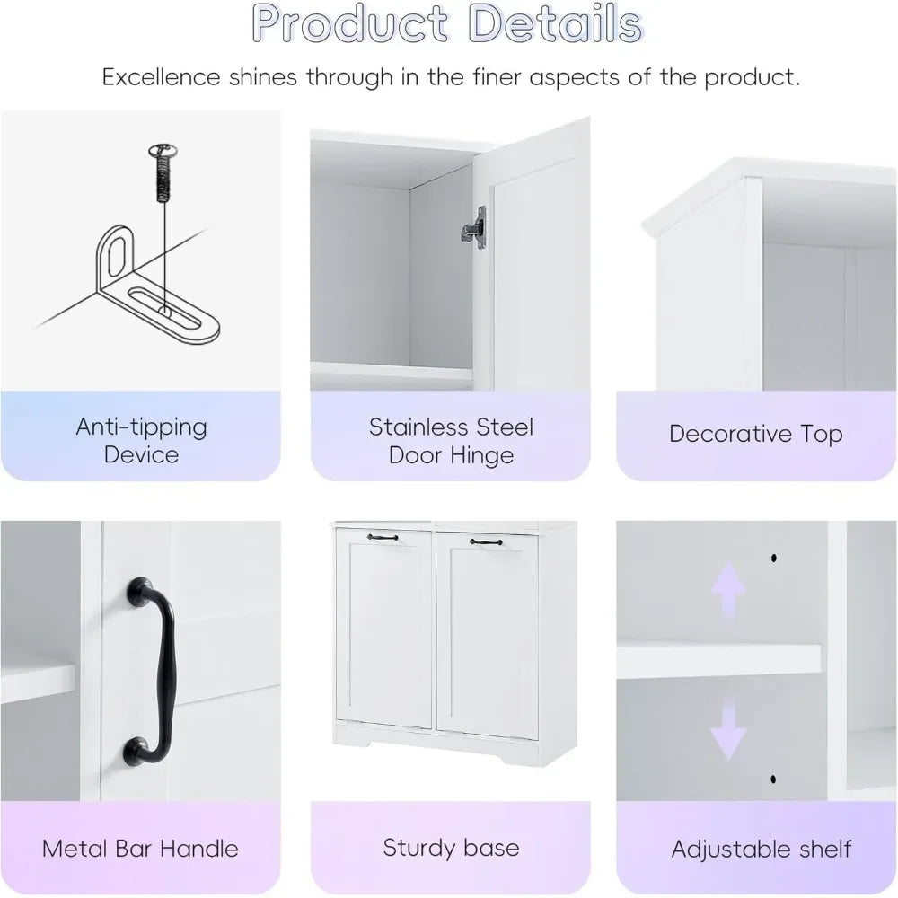 Bathroom Storage Cabinet with 2 Tilt Out Laundry Hamper