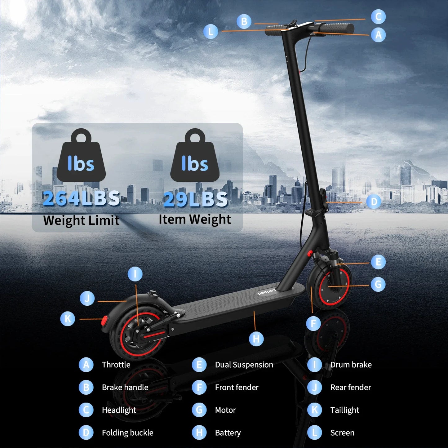 Smart Control Electric Scooter 16miles Max Range for Adult