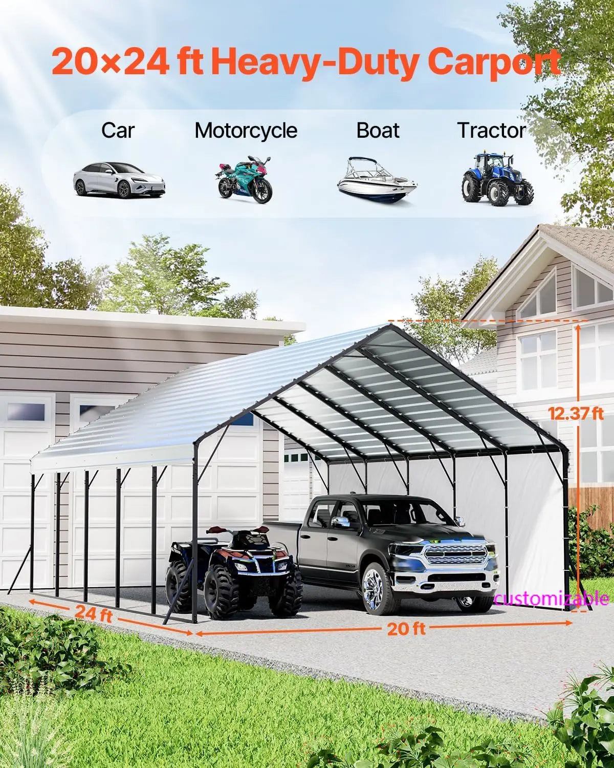 NEW 20x24 ft Heavy Duty Metal Carport with Removable Sidewalls