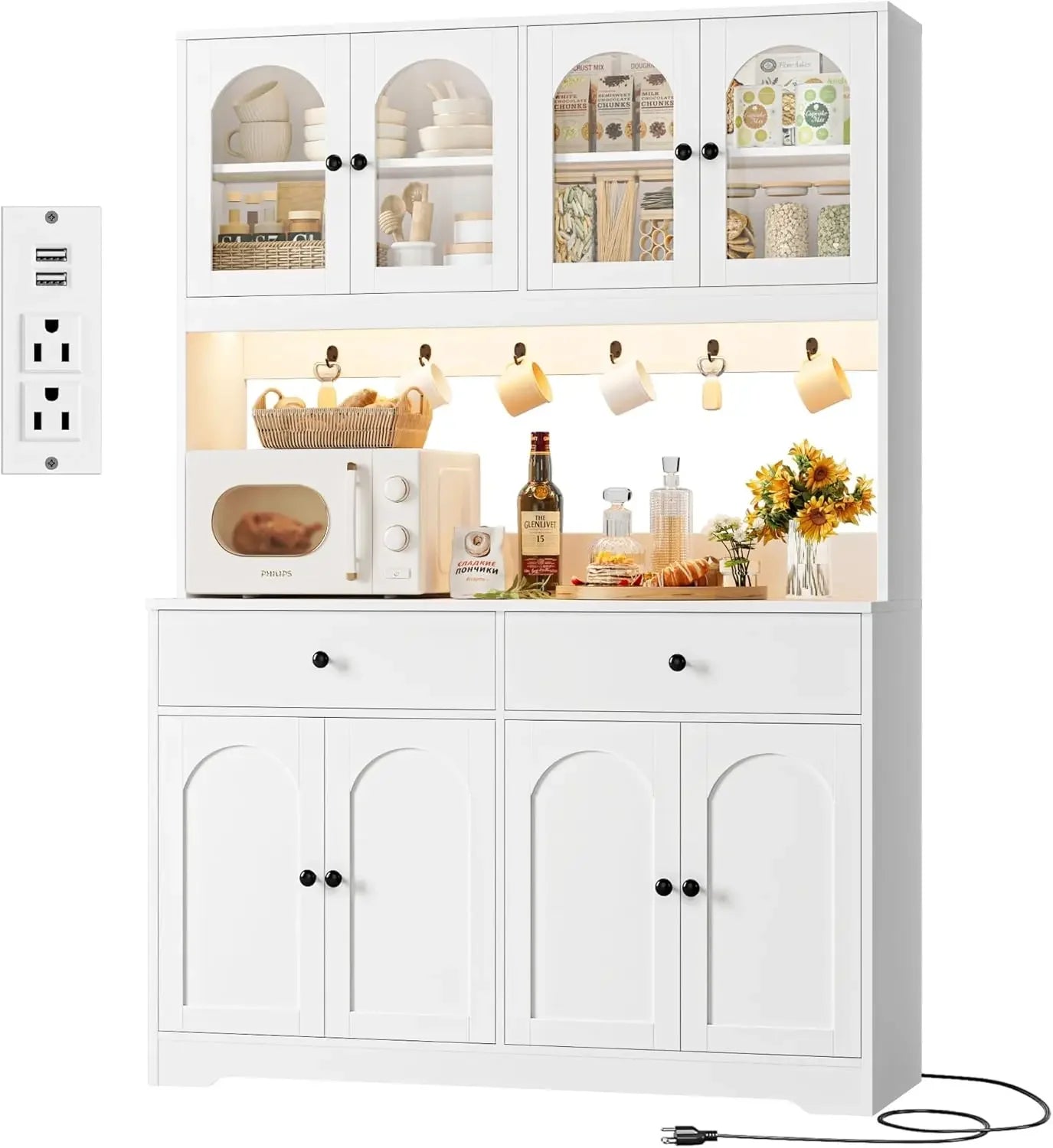 71" LED Kitchen Pantry Cabinet with Power Outlet