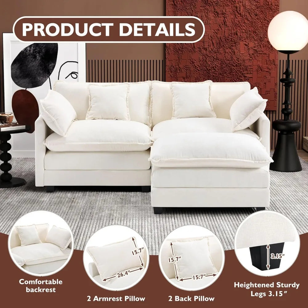 77" L Shaped Modern 3-seated Sofa Modular Sectional with Ottoman