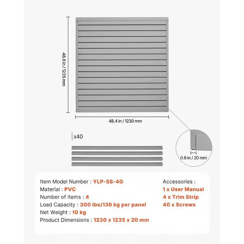 Tool wall 1230x1235x20mm grey wall organizer