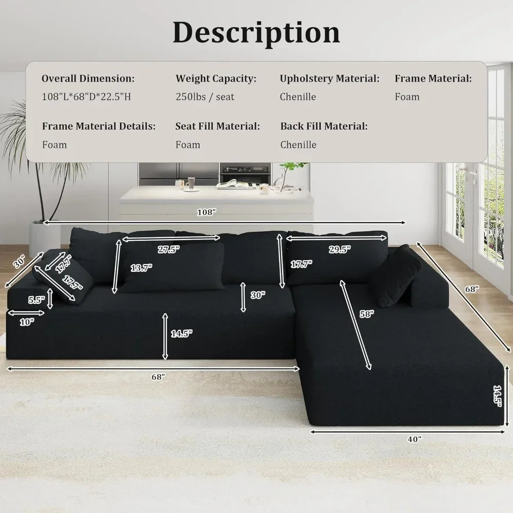 Modern L-Shape Sectional Upholstery Sofa with Comfy Deep Seating