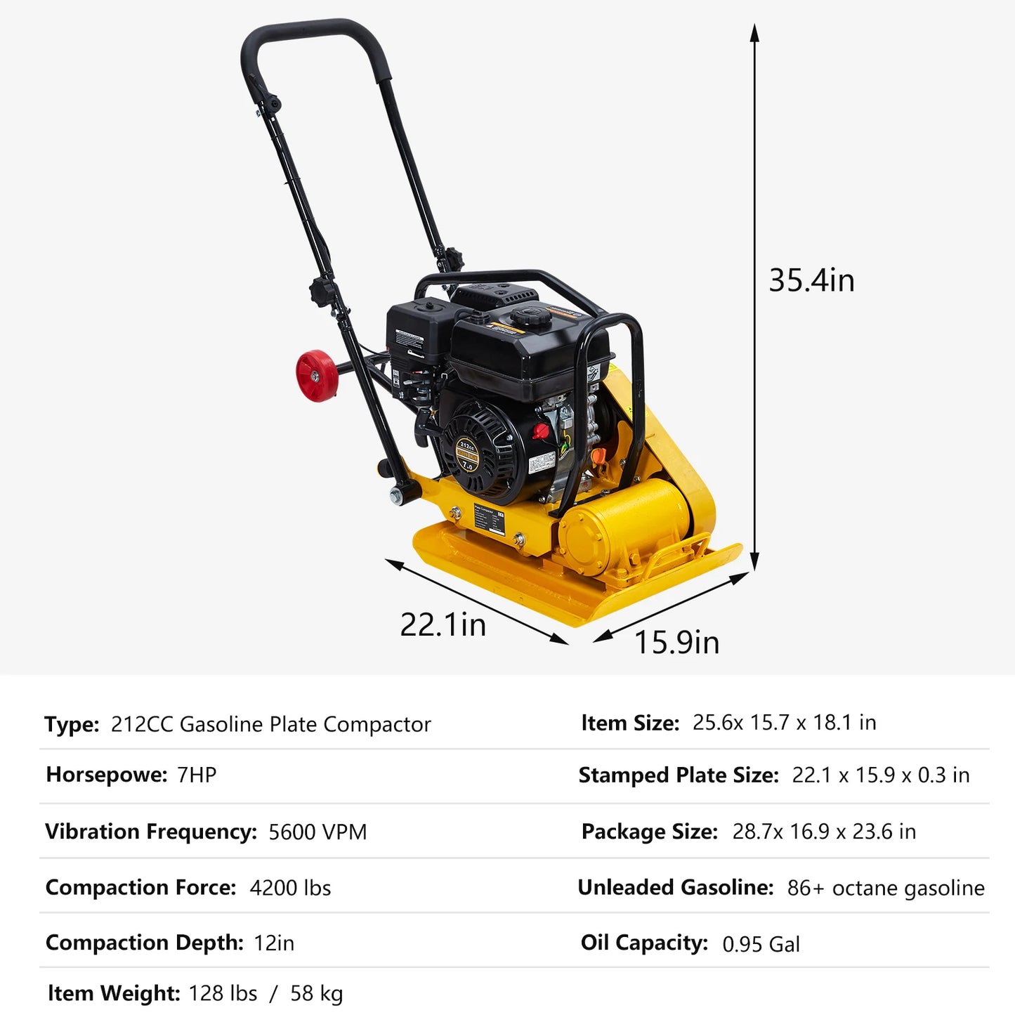 7HP Plate Compactor 4200lbs Compaction Force Rammer