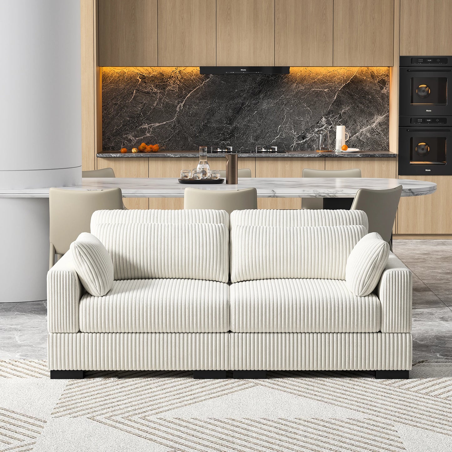 Upholstered Sofa Made of Corduroy Fabric with Removable Cushions