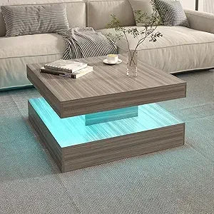 2-Tier LED Coffee Table with Storage