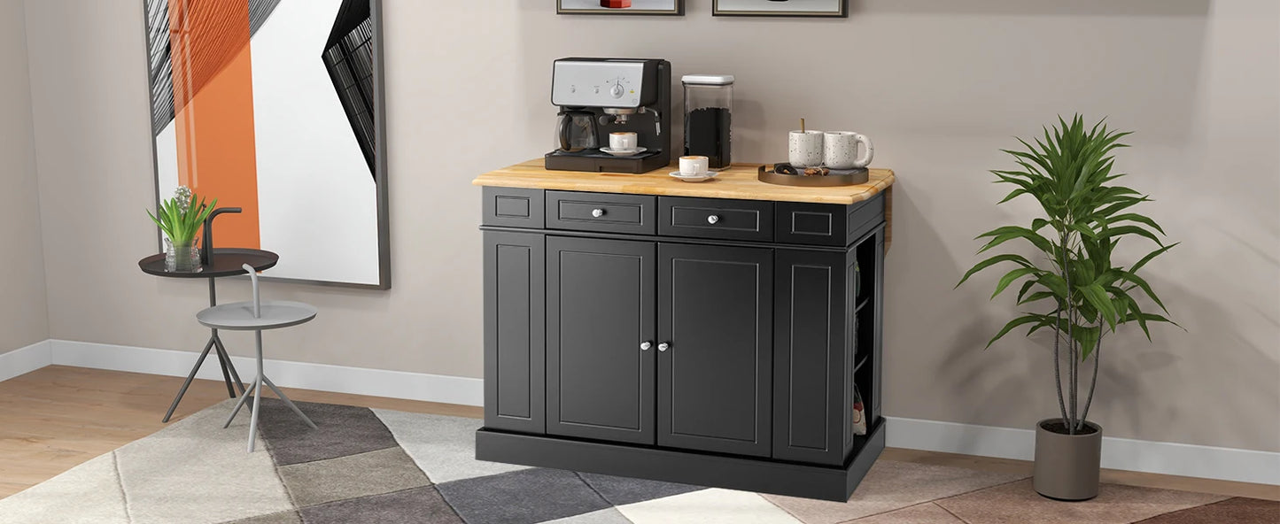 Kitchen island with 2 drawers, 5 adjustable shelves and spice rack