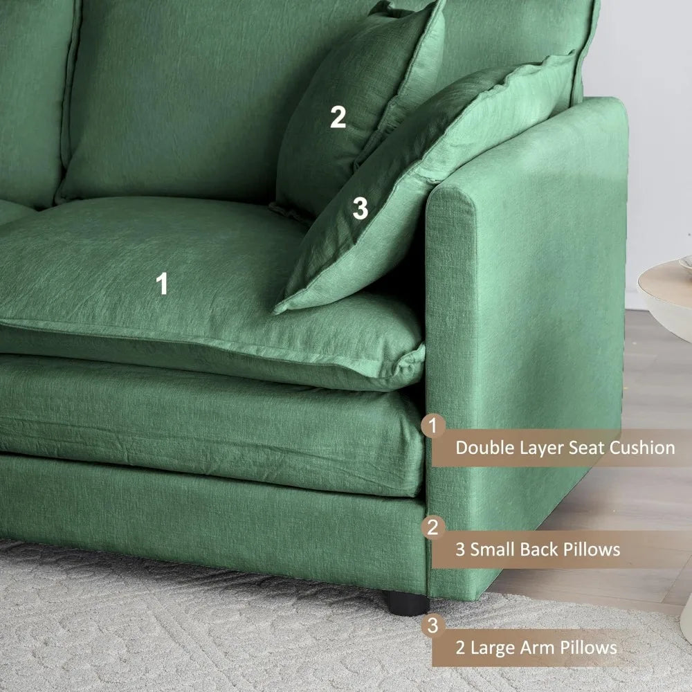76.7" Convertible Modern L Shaped Sofa Set with Ottoman