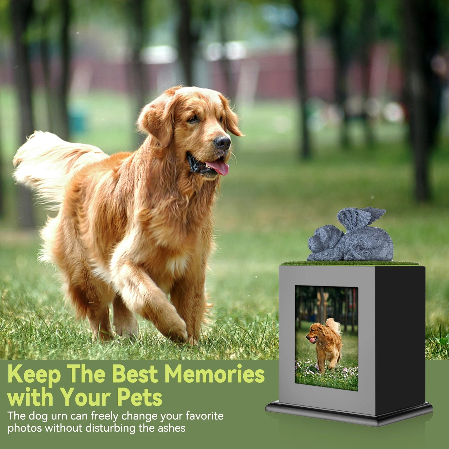 Pet Cremation Ashes Photo Box, Wood Keepsake Memorial Urn