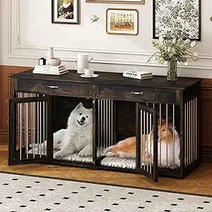 92.9" Super Large Dog Crate Furniture, with 4 Drawers and Divider