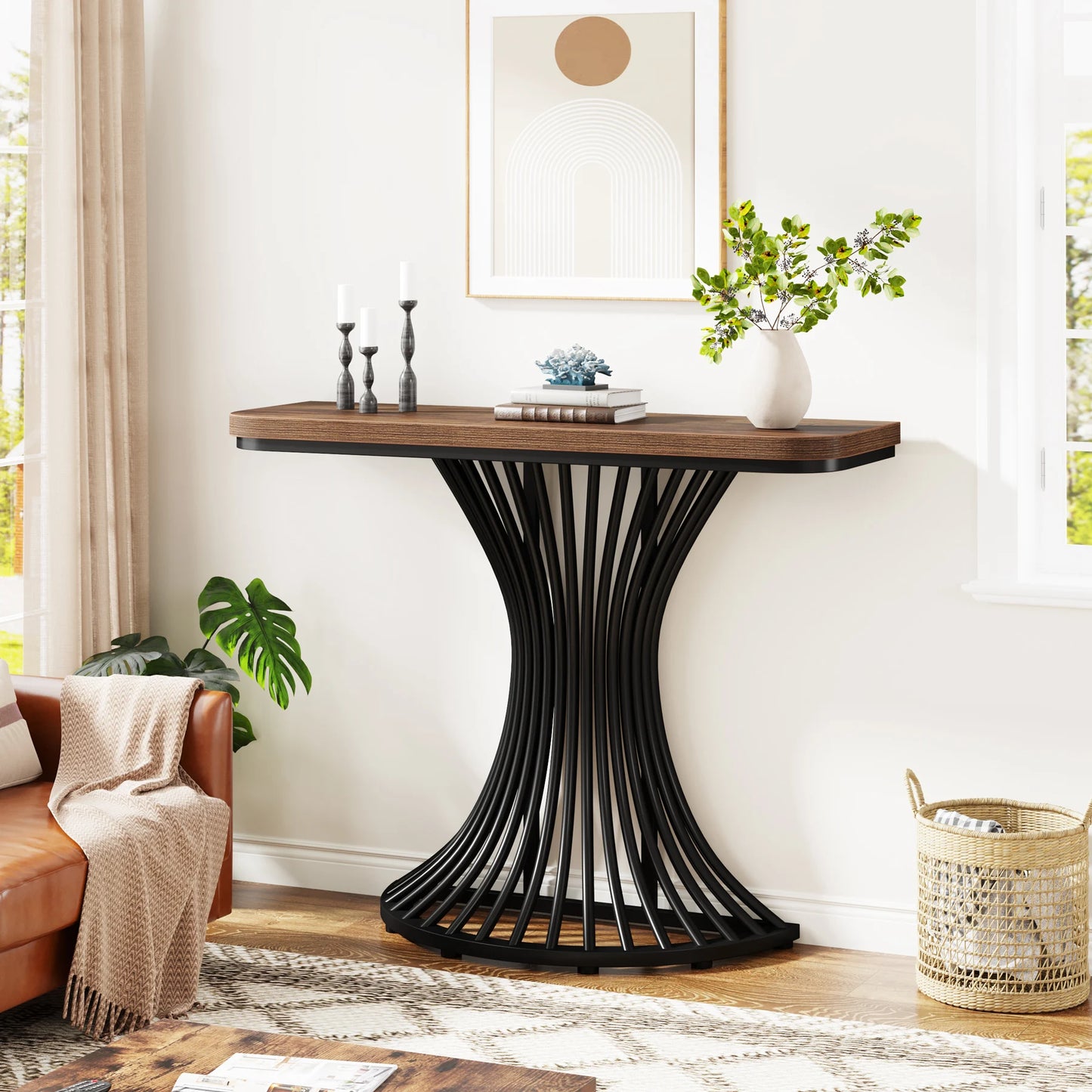 39-Inch Small Console Table with Metal Base