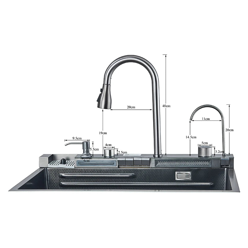 304 Stainless Steel Waterfall Kitchen Sink with Digital Display