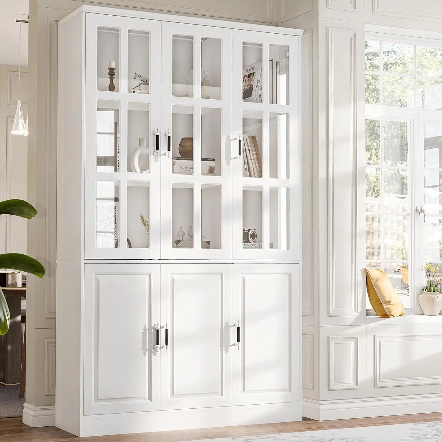 78.7" Tall Kitchen Pantry Storage Cabinet with Glass Doors