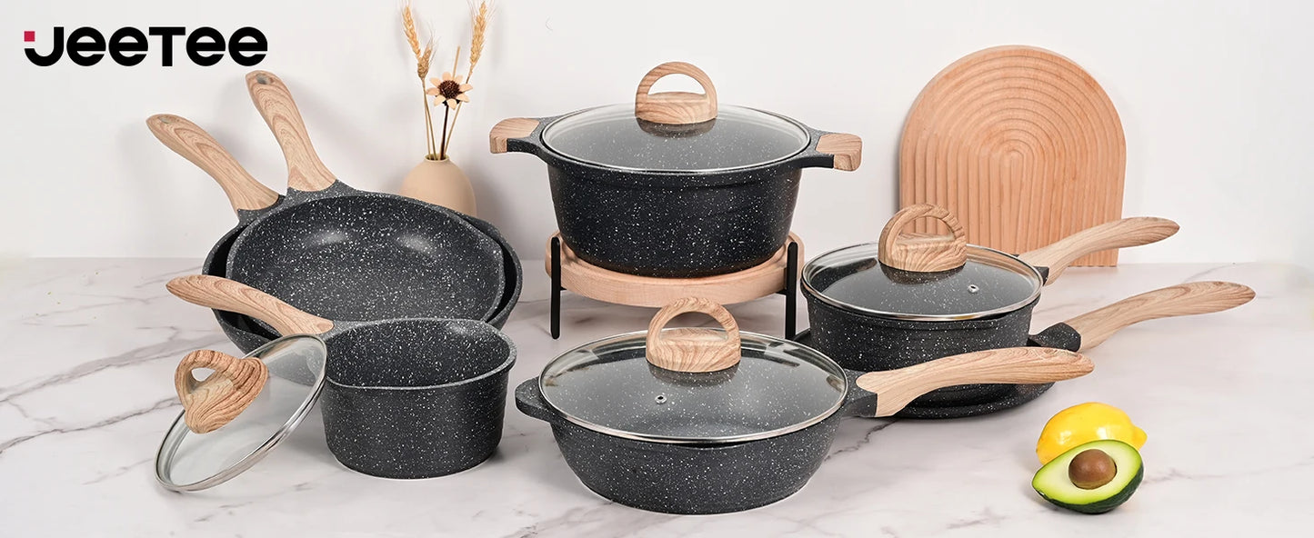 19 Pcs Pots and Pans Non-Stick Induction Cookware Sets