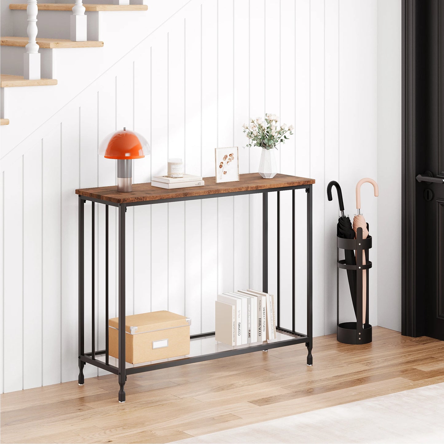 Narrow Entryway Console Table with Glass Shelf