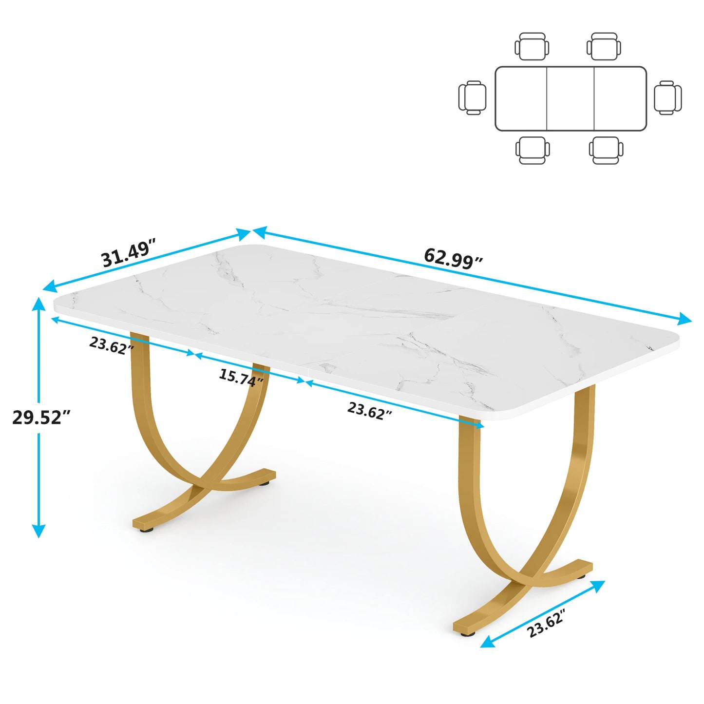 63-Inch Rectangular Dining Table for 4 to 6 people