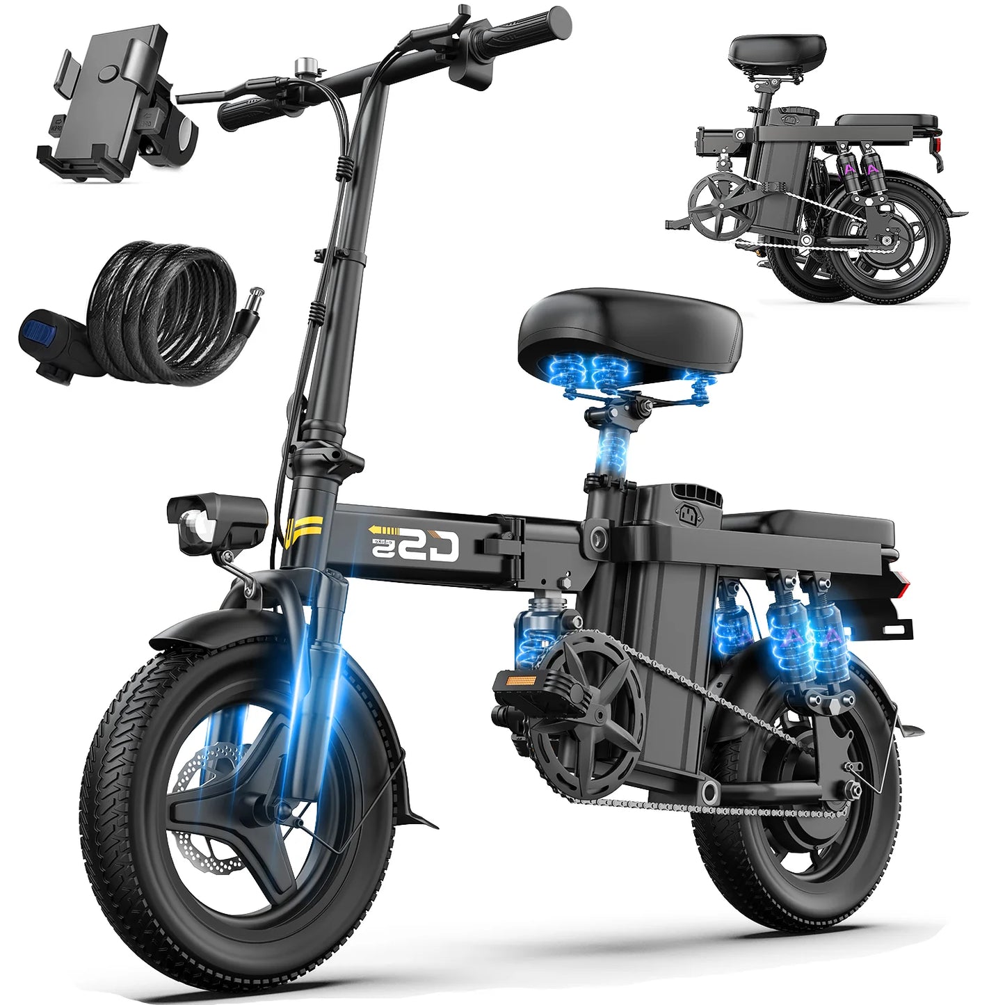 Folding Electric Bike for Adults Teens, 750W Peak Motor