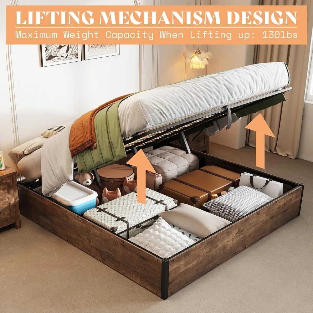 Lift Up Storage Bed, King Bed Frame with Storage