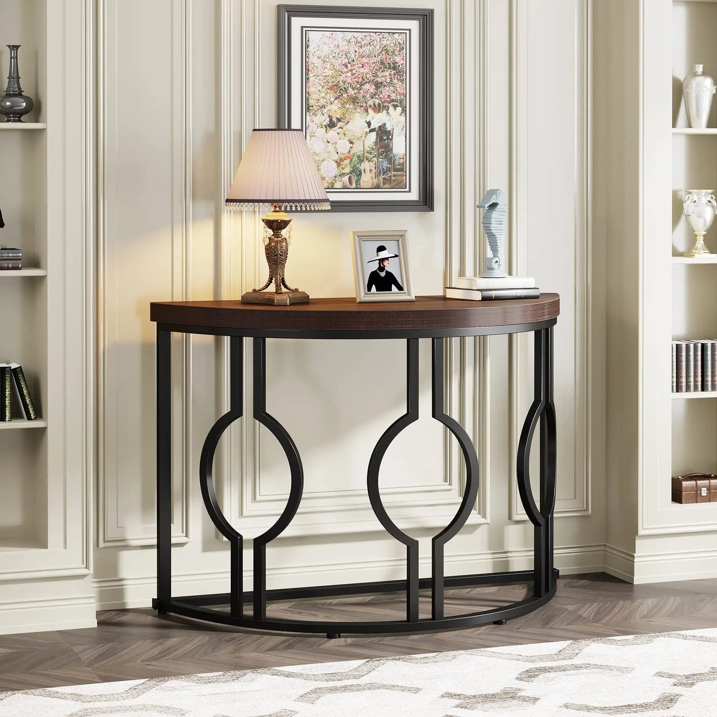 Half Moon Semi Circle Sofa Table with Geometric Base
