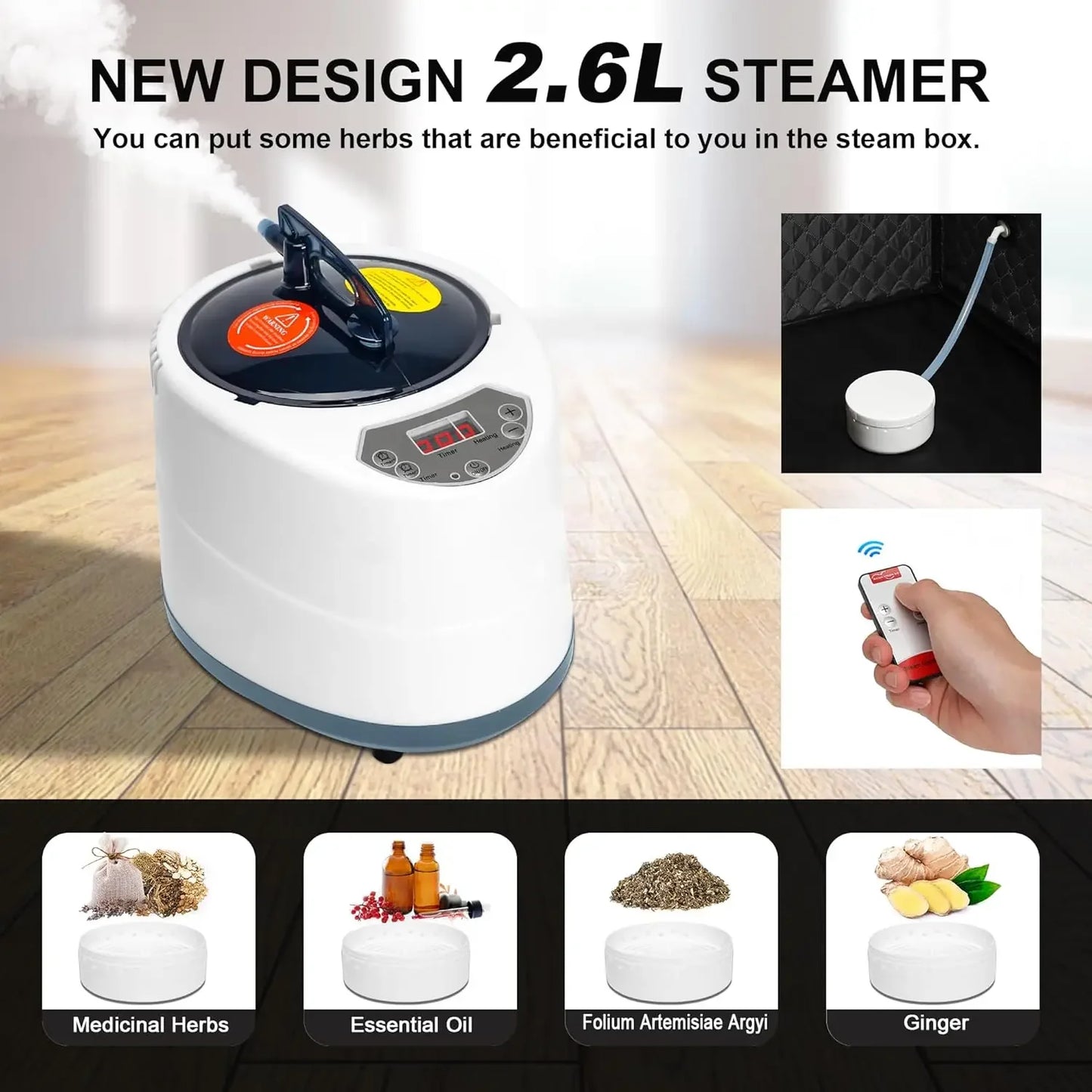 Portable Steam Sauna for Home, with 2.6L & 1500W±10%, Remote Control