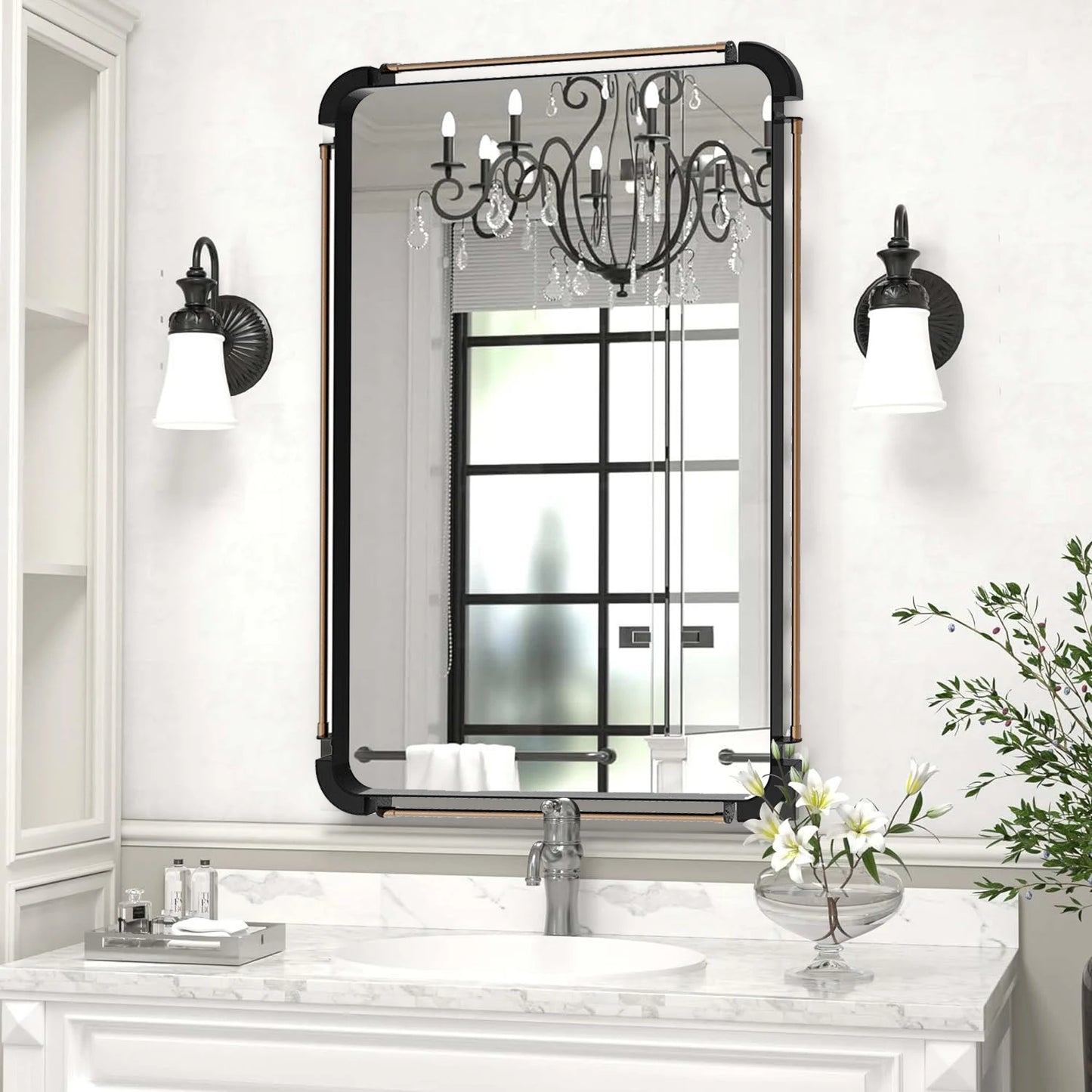 90CM Farmhouse Vintage Wall Mounted Mirror