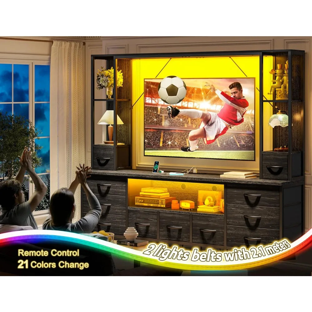 Large Wall Unit Entertainment Center with 11 Fabric Drawer