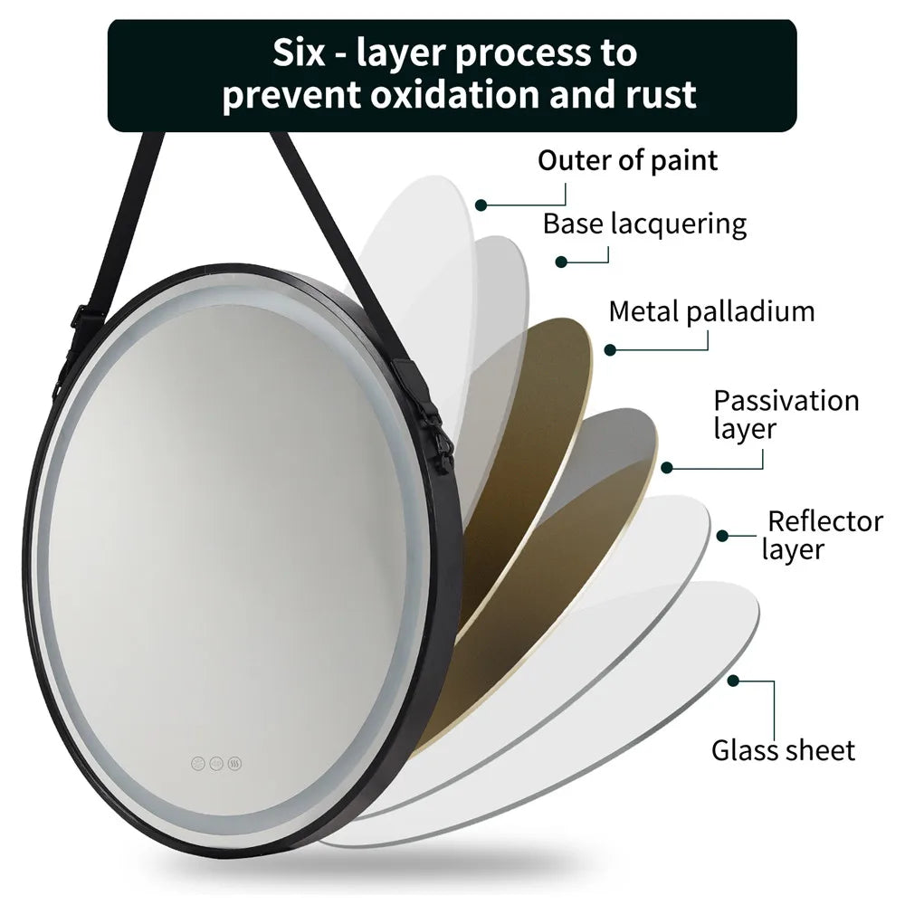 Bathroom Dimmable Fogless Mirror with Detachable Rope
