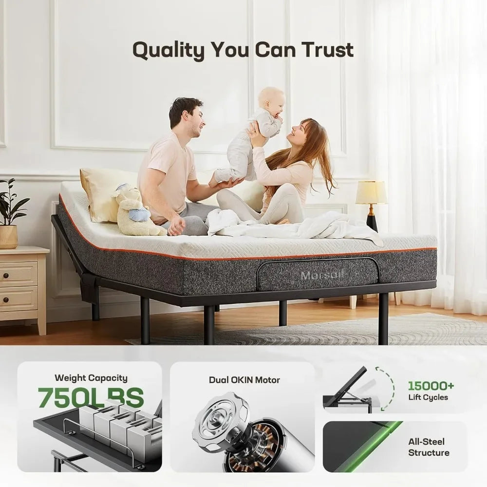 Queen Size Adjustable Bed Frame with 4 Height Options
