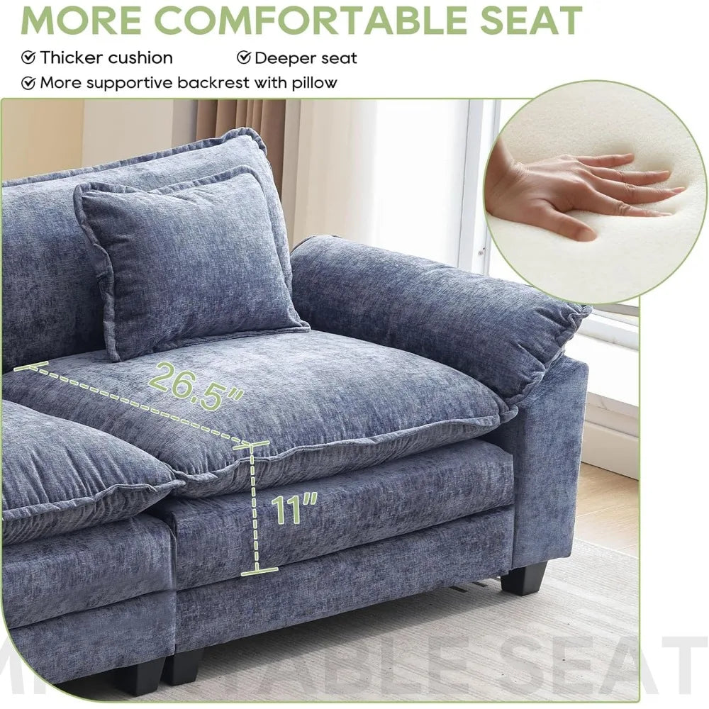 Chenille Sofa Sleeper Deep Seat Sofa with Throw Pillows