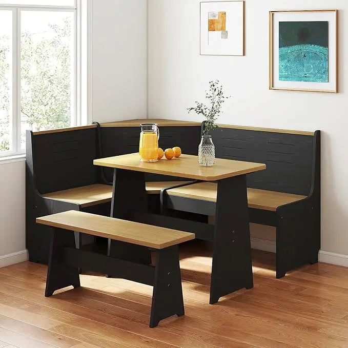 Breakfast Nook Corner Dining Table Bench Chair Set
