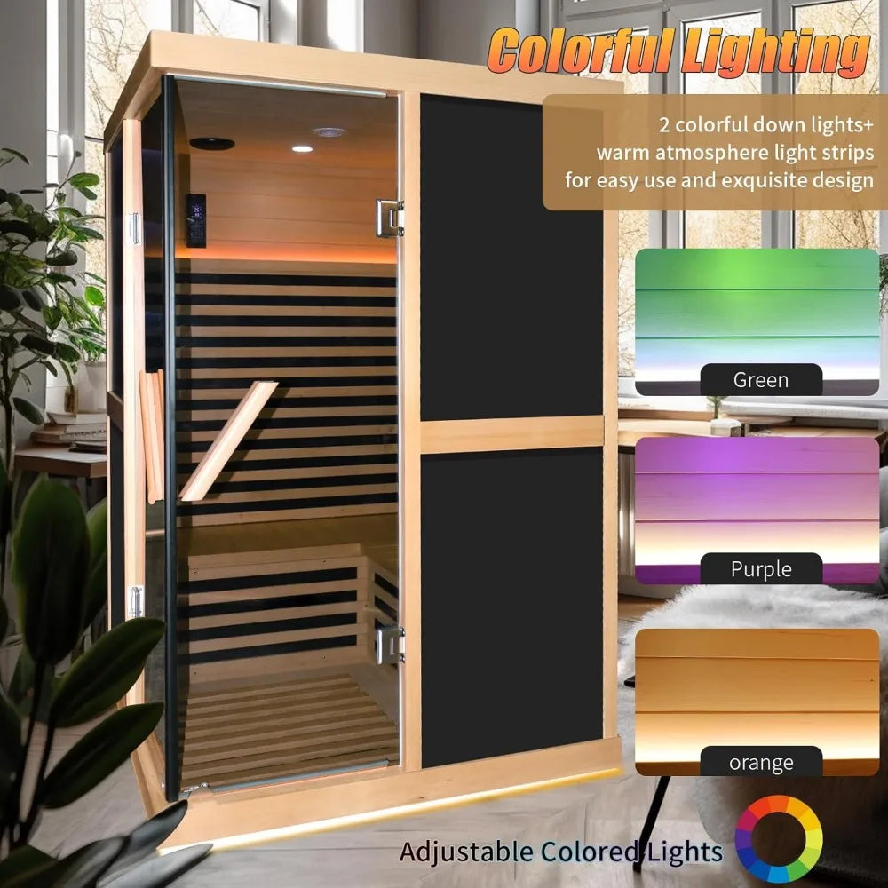 infrared sauna, 1980W phototherapy lamp, Canadian fir wood, 2-3 people, home with Bluetooth speaker, indoor dry sauna
