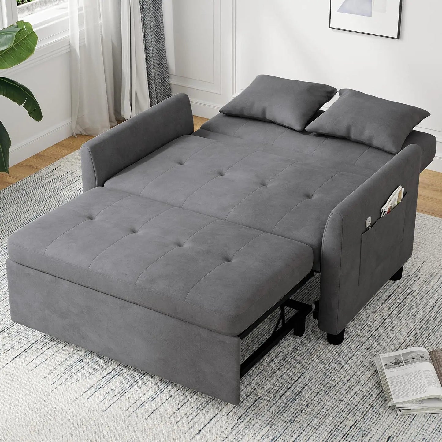 46in 3 in 1 Convertible Sleeper Sofa Velvet Loveseat