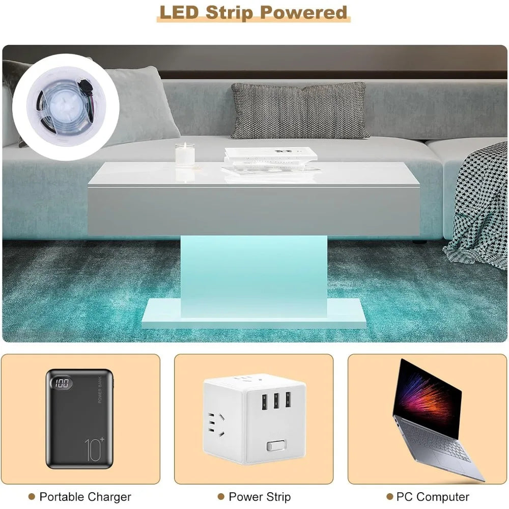 Modern High Glossy Wooden Coffee Tables with 16 Colors LED lights
