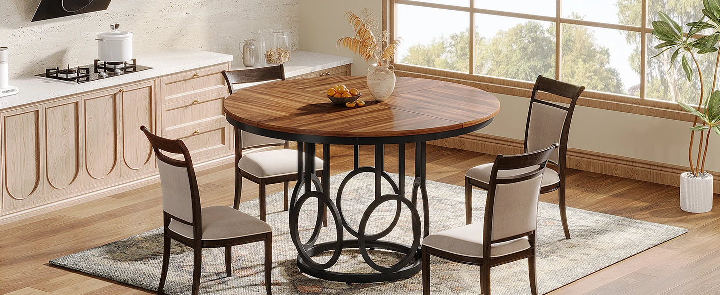 Round Dining Table with Sturdy Metal Base
