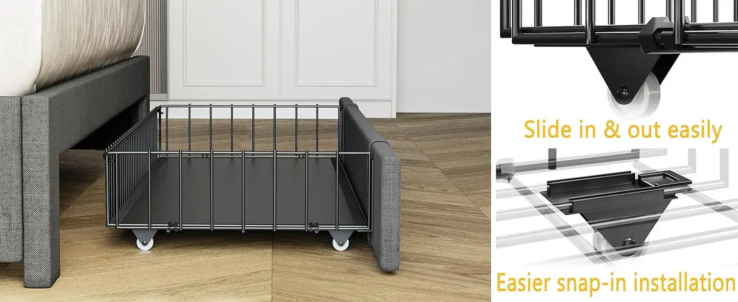 King Size Bed Frame with Storage Headboard and Charging Station