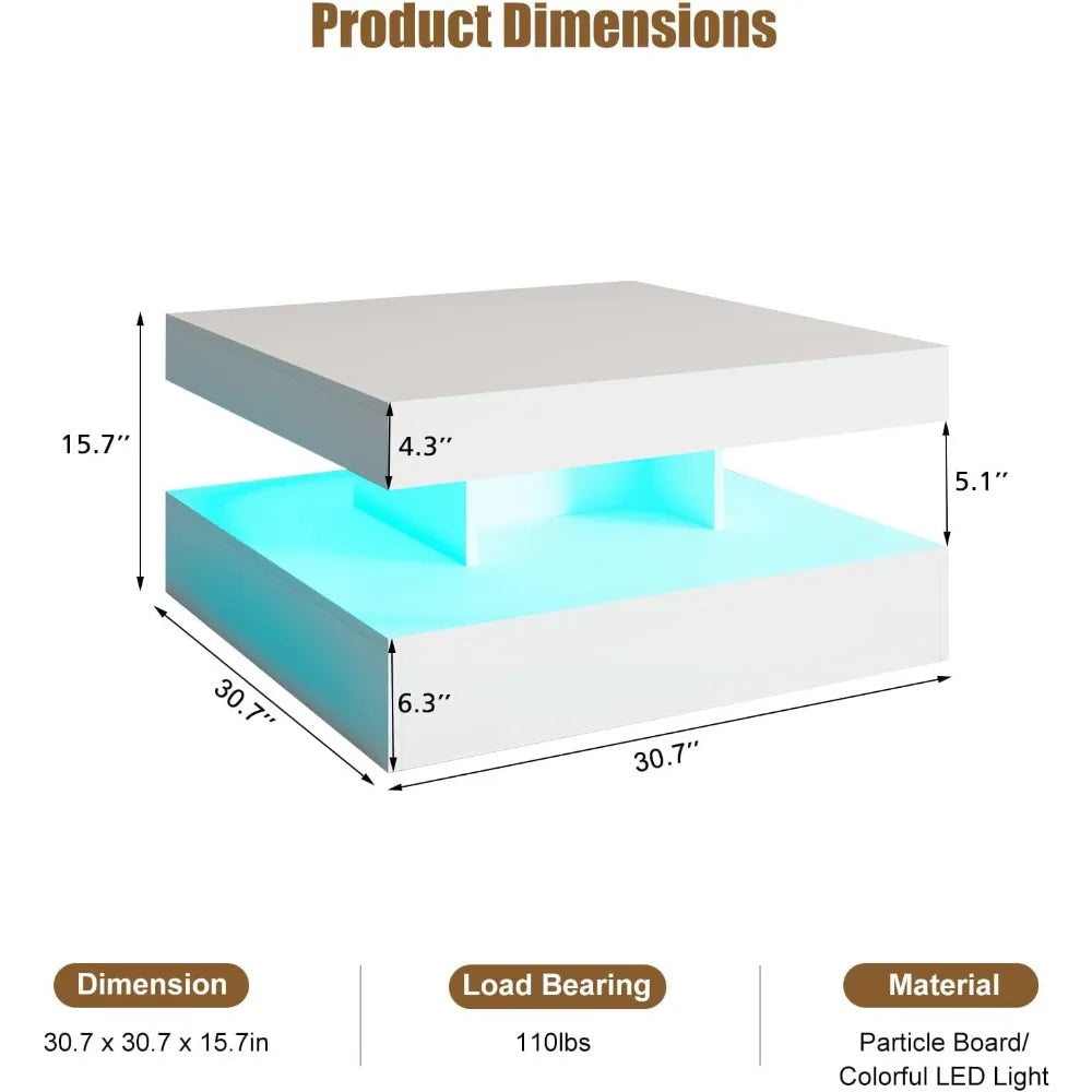 2-Tier LED Coffee Table with Storage