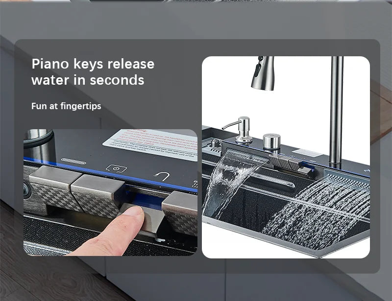 304 Stainless Steel Waterfall Kitchen Sink with Digital Display