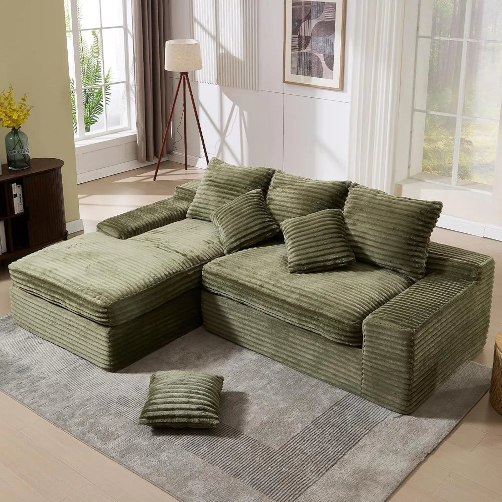 99" Corduroy Oversized Memory Foam L Shape Sofa