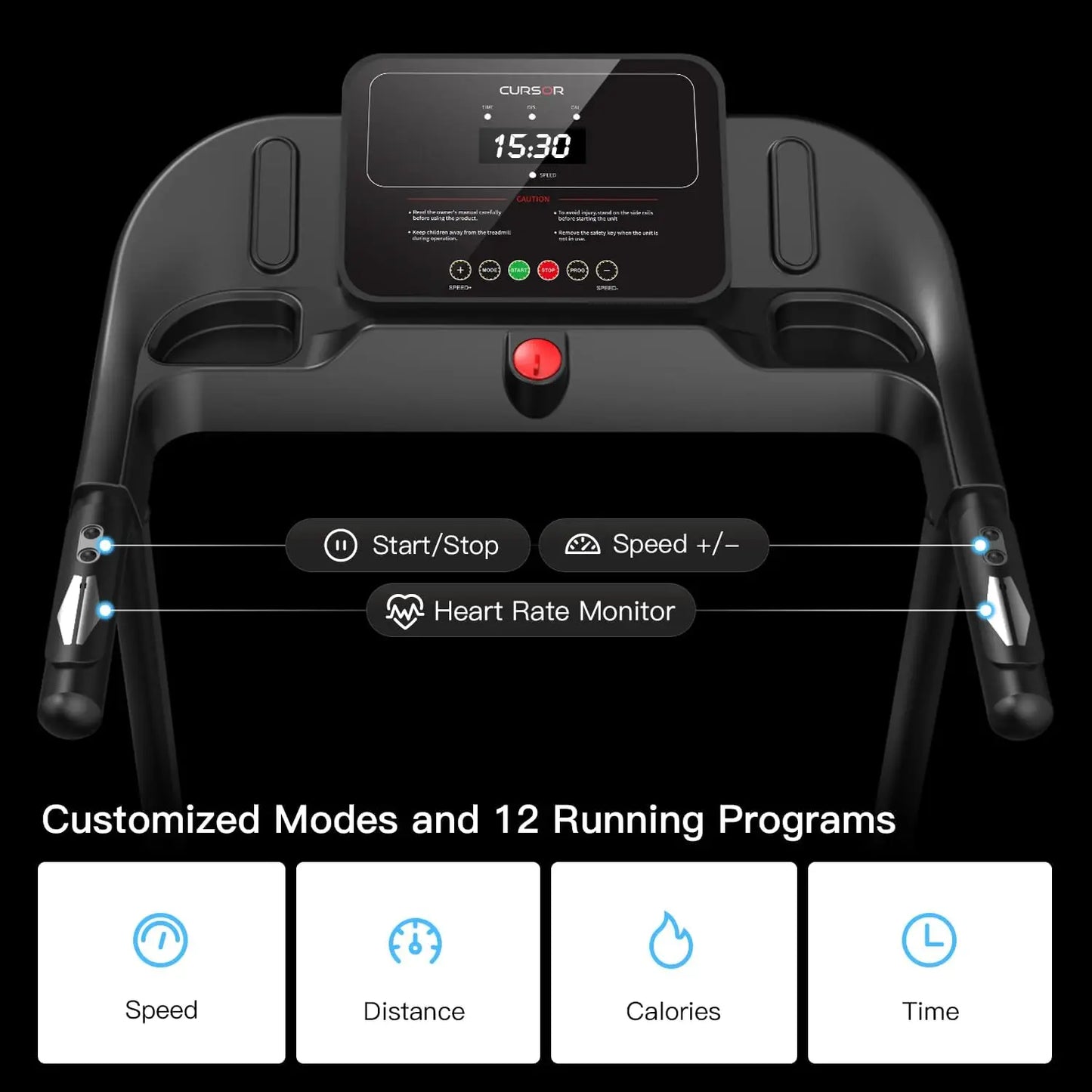 2.5 HP Quite Brushless, Folding Treadmill with Pulse Sensors