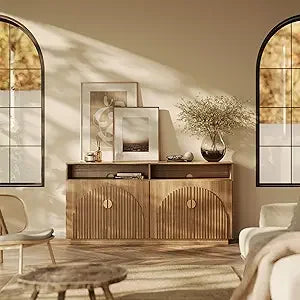 65-Inch Fluted TV Stand, with Storage Cabinets