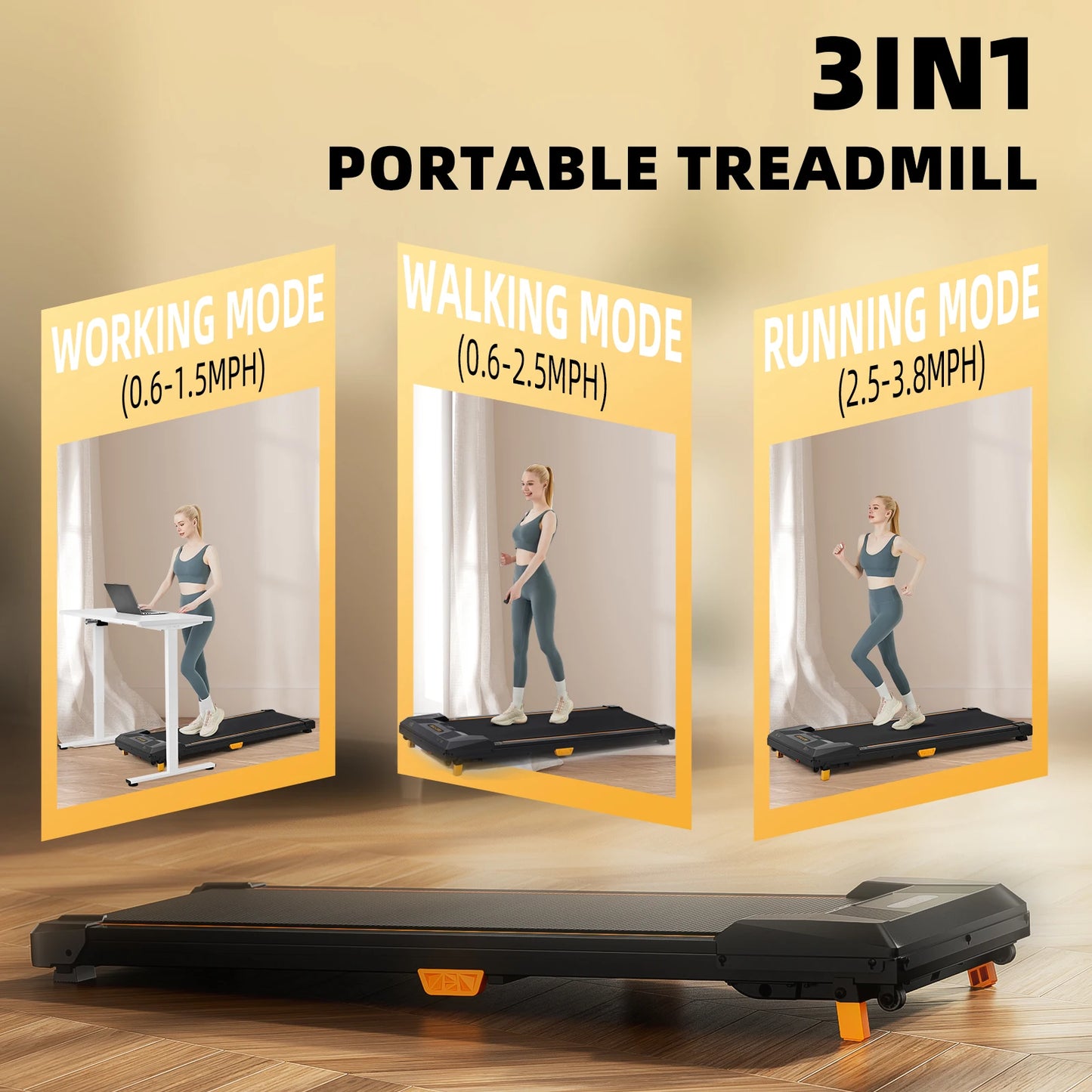 2.5HP Portable Treadmill Incline Walking Pad Treadmill 330lbs Capacity