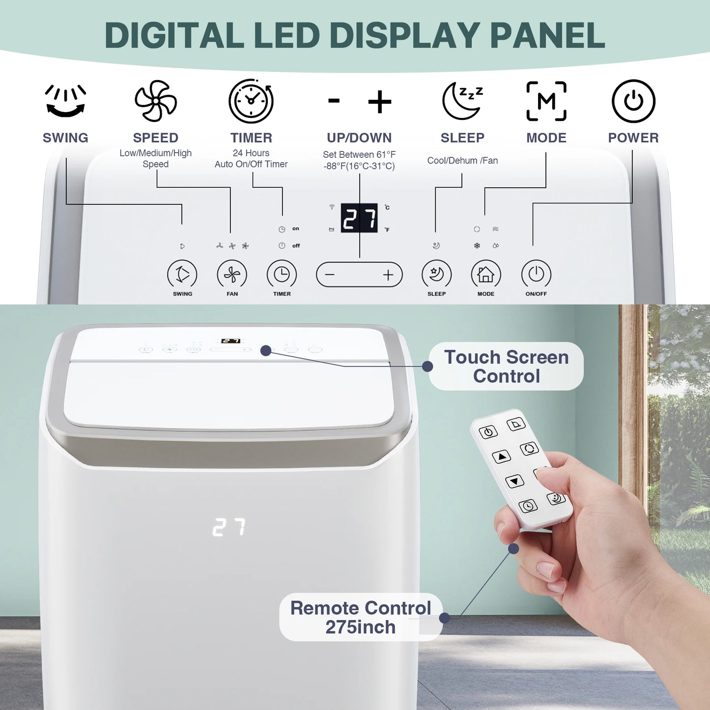 12000 BTU Portable Room Air Conditioners with Multi-Speed Fan